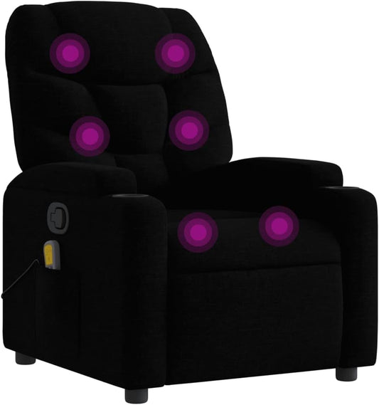 vidaXL Black Fabric Recliner Chair with 6-Point Vibration Massage, Adjustable Backrest & Footrest, Cup Holders, Side Pocket, Padded Seat, Perfect for Living Room or Home Theater Seating