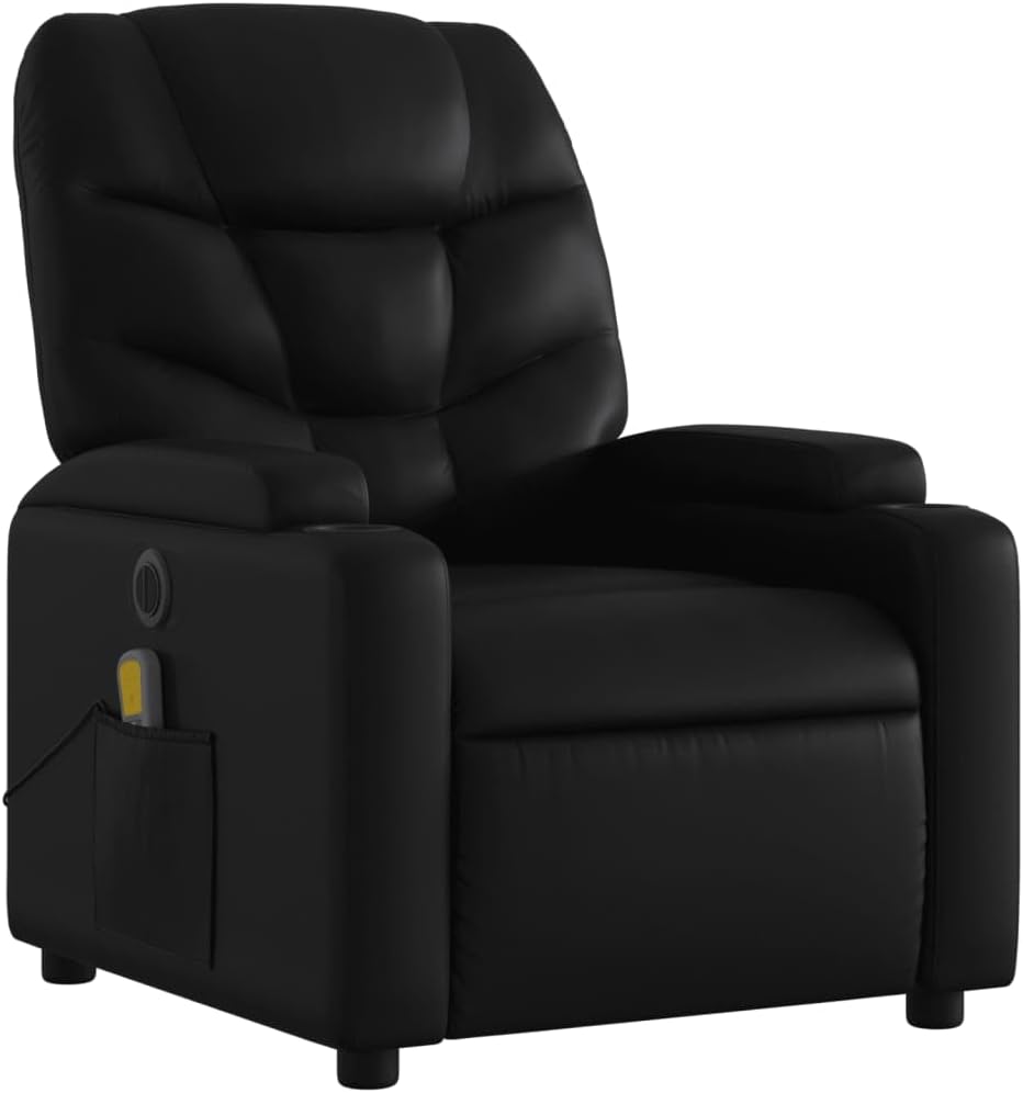 vidaXL Faux Leather Massage Recliner Chair in Cream - Manual Reclining Armchair with Cup Holders for Living Room Comfort