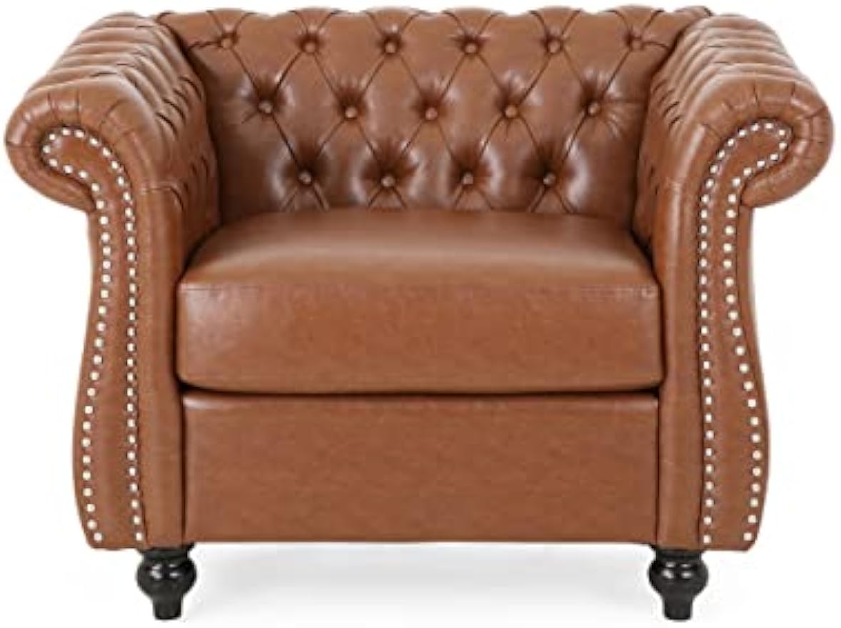 Christopher Knight Home Lucine Traditional Chesterfield Club Chair, Cognac Brown and Dark Brown