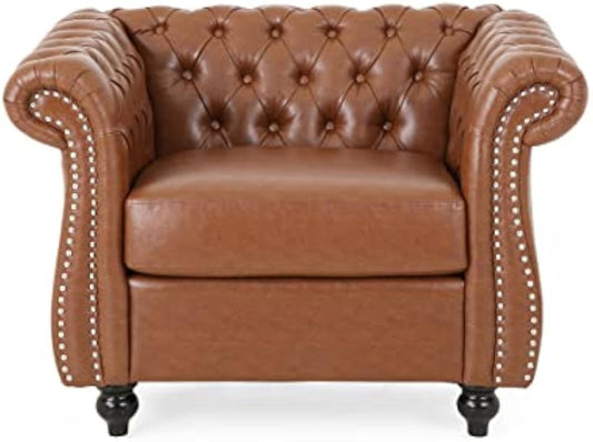 Christopher Knight Home Lucine Traditional Chesterfield Club Chair, Cognac Brown and Dark Brown