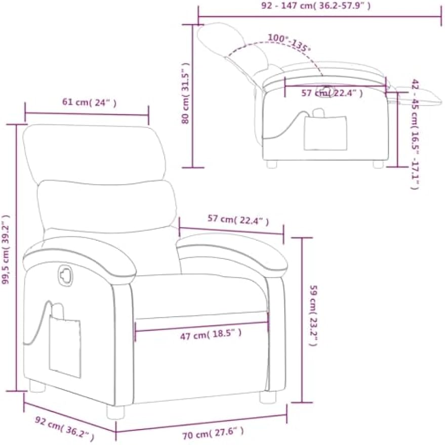 vidaXL Gray Faux Leather Massage Recliner Chair with Adjustable Armrests Comfortable Modern Design Functionality for Living Room and Home Theater Reclining Seat Single Functional Armchair Seating