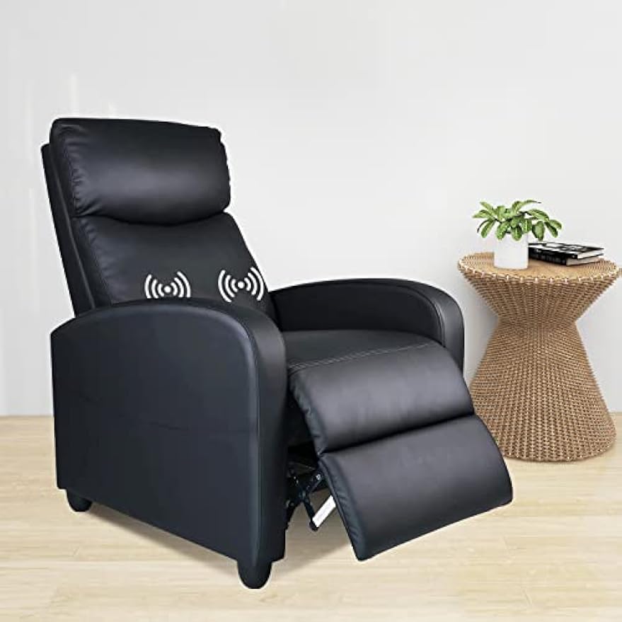Zanzio Living Room Massage Recliner Chair, Modern High Back PU Leather Adjustable Heated Reclining Home Theater Single Sofa Chair with Padded Seat for Lounge Bedroom, Black (ZA-J5V)