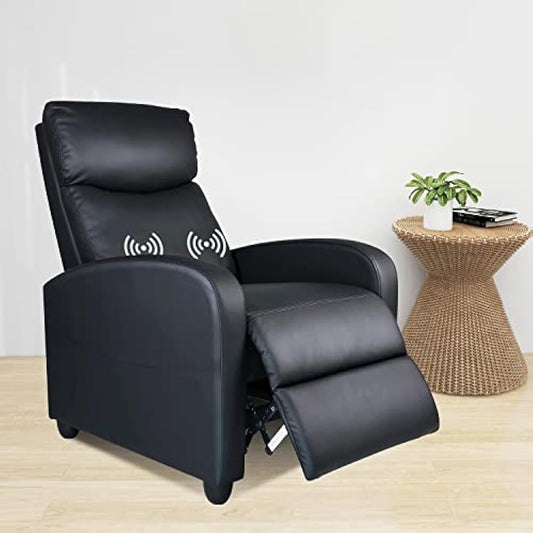 Zanzio Living Room Massage Recliner Chair, Modern High Back PU Leather Adjustable Heated Reclining Home Theater Single Sofa Chair with Padded Seat for Lounge Bedroom, Black (ZA-J5V)