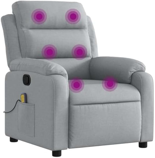 vidaXL Light Gray Fabric Massage Recliner Chair with Side Pocket and Manual Adjustability for Living Room Comfort