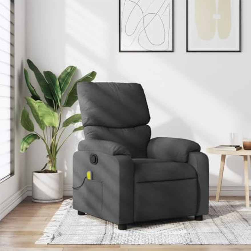 vidaXL Dark Gray Fabric Massage Recliner Chair with Adjustable Armrests and Vibrating Function for Living Room Office Use Reclining Armchair Comfortable Sofa Chairs