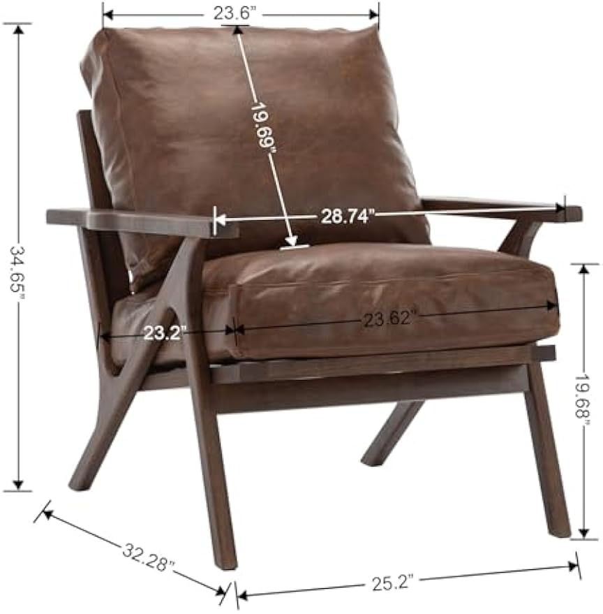 ZHENGHAO Accent Chair with Ottoman, Mid Century Modern Lounge Chair with footrest, Comfy Pu Leather Armchair for Reading/Living Room/Bedroom, Brown, Brown+ottoman