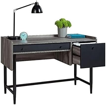 Sauder Harvey Park Modern Home Office Desk with Storage, Jet Acacia Finish