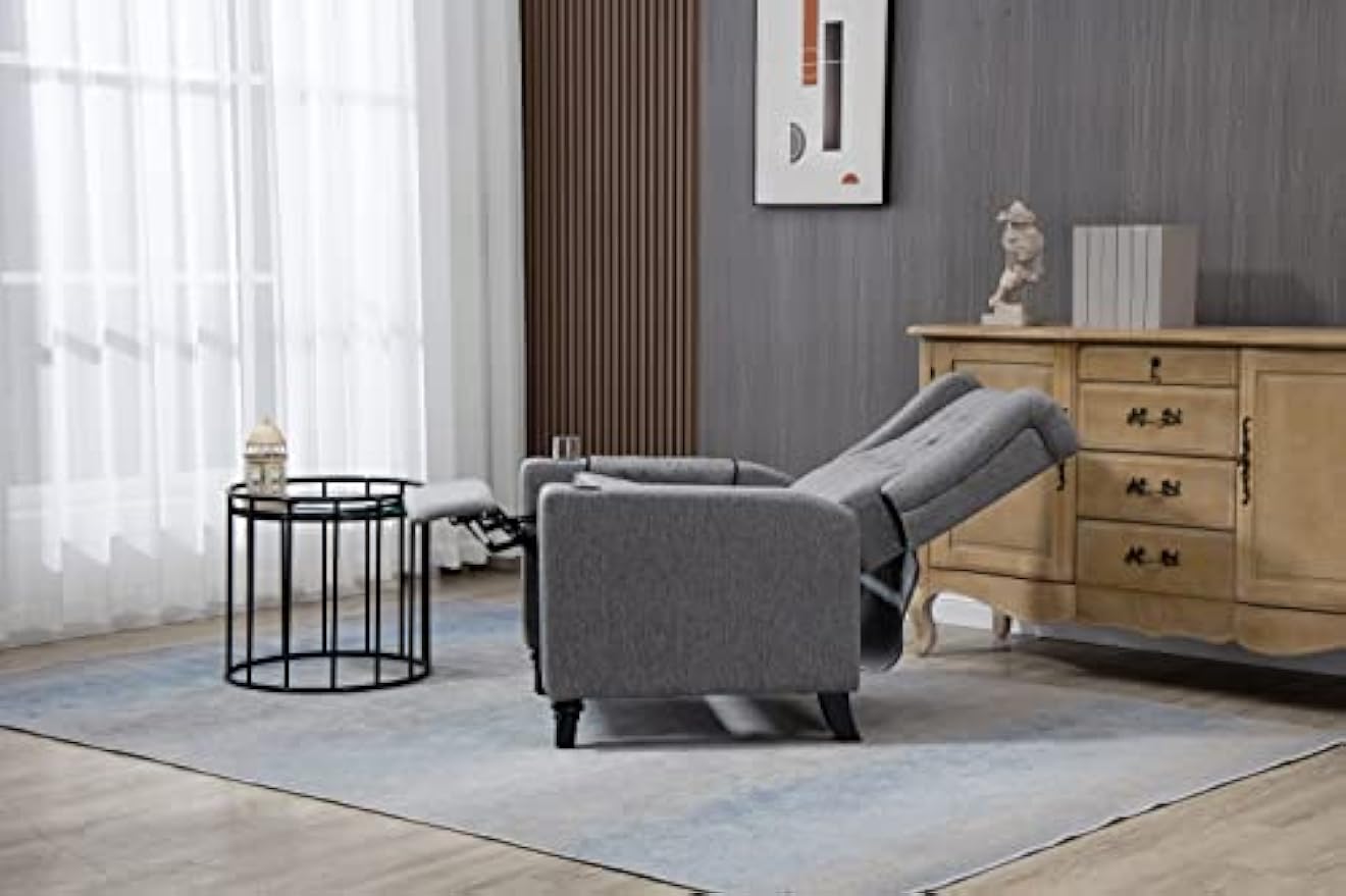 CHARMMA Arm Pushing Recliner Chair,Modern Button Tufted Wingback Push Back Recliner Chair,Living Room Chair Fabric Pushback Manual Single Reclining Sofa Home Theater Seating for Bedroom,Dark Gray-142