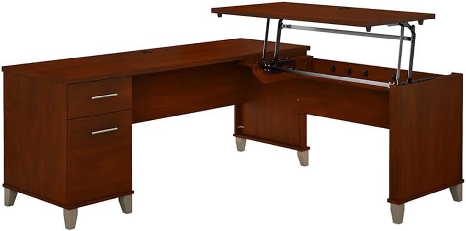 Bush Furniture Somerset 72W 3 Position Sit to Stand L Shaped Desk in Ash Gray