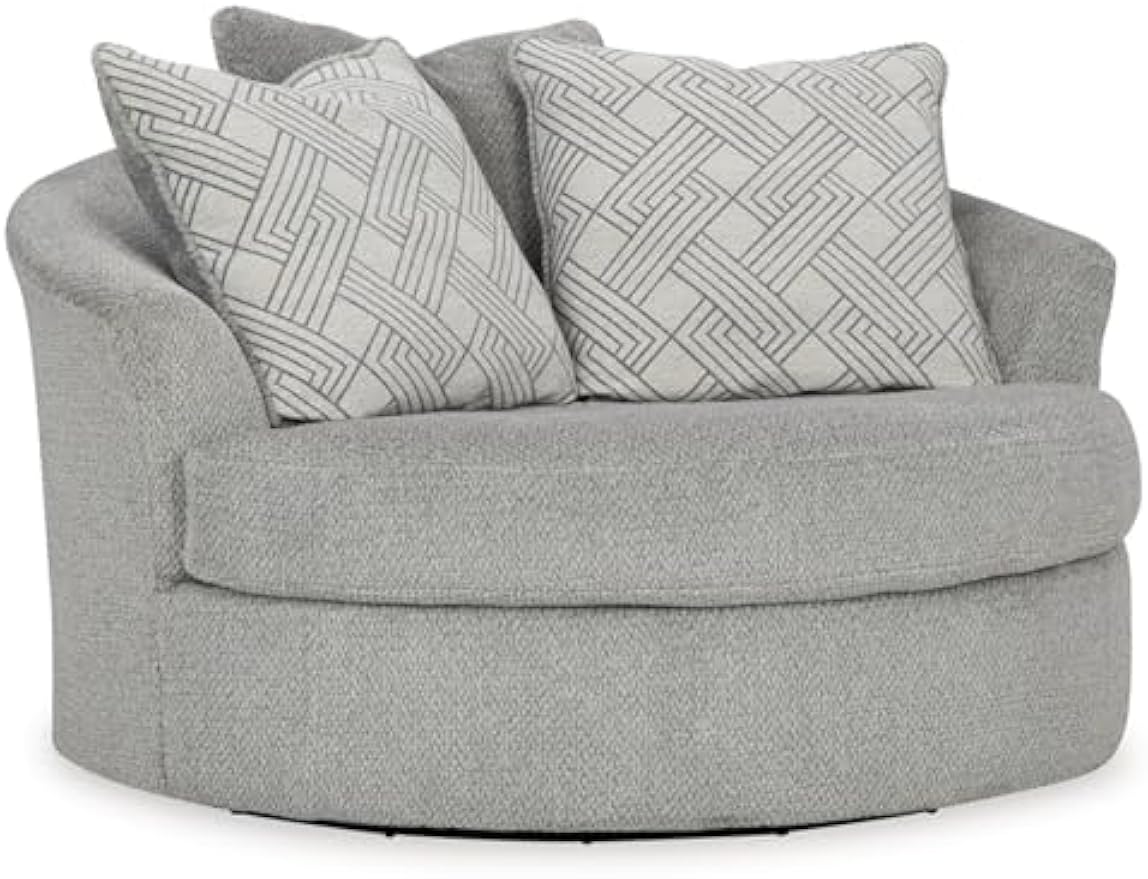 Signature Design by Ashley Casselbury Contemporary Upholstered Oversized Swivel Accent Chair with 3 Throw Pillows, Light Gray