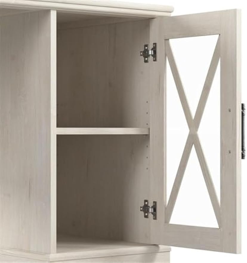 Bush Furniture Lennox 60W Farmhouse L Shaped Desk with Storage Cabinets in Linen White Oak | Corner Computer Table for Home Office Workspace