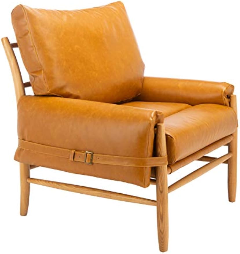 Safavieh Home Oslo Mid-Century Caramel Brown Faux Leather and Natural Arm Chair