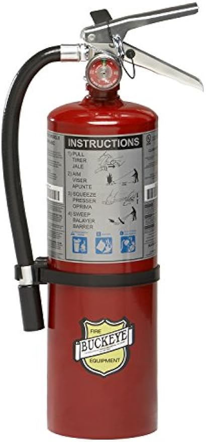 Buckeye 10914 ABC Multipurpose Dry Chemical Hand Held Fire Extinguisher with Aluminum Valve and Wall Hook, 5 lbs Agent Capacity, 3-3/8" Diameter x 7-1/4" Width x 16-3/8" Height