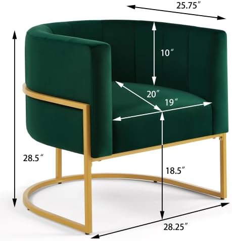 Upholstered Velvet Accent Chair,Comfortable Fashional Living Room Chair with Golden Metal Stand,Mid-Century Leisure Chair with Curve Backrest- (Jade Green)