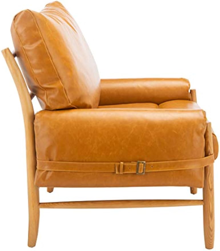 Safavieh Home Oslo Mid-Century Caramel Brown Faux Leather and Natural Arm Chair