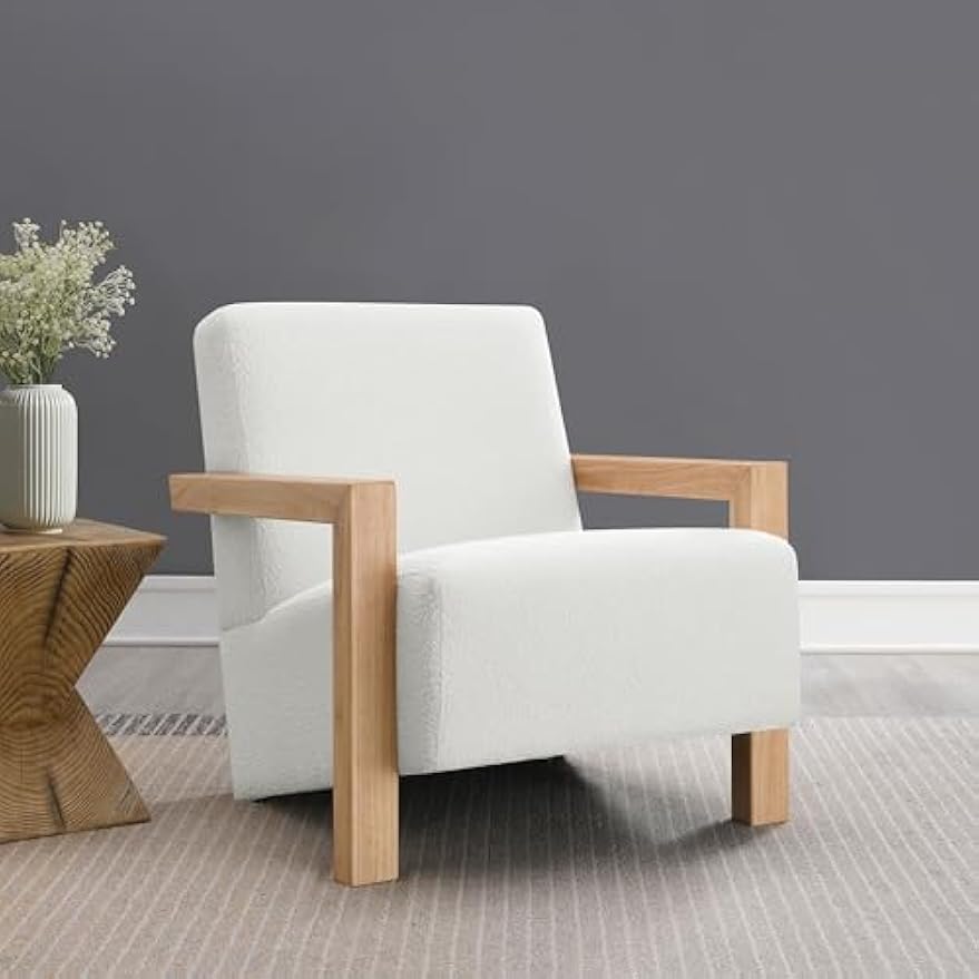 Coaster Home Furnishings - Fitzroy - Wood and Fabric - Upholstered Accent Chair with Open-Arm Silhouette, Reclined Seat and Back and Foam Cushions - Living Room - Ivory - 903094