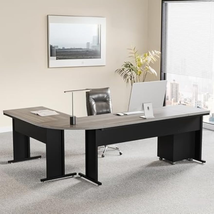 Tribesigns 83 Inch L-Shaped Executive Desk with Drawers, Large Office Computer Desk with File Cabinet, Business Workstation Furniture for Home Office (Gray)