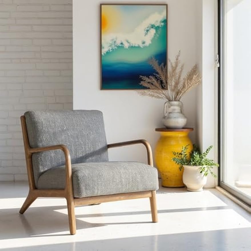 Blue Accent Chair with Rubber Solid Wood Frame, Stylish and Comfortable Armchair for Living Room, Bedroom, or Lounge Area