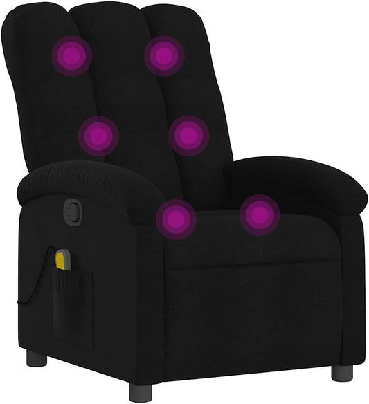vidaXL Massage Recliner Chair for Adults, Single Theater Seating with Vibration Massage & Manually Adjustable Backrest/Footrest, Modern Reclining Sofa for Living Room, Black Fabric