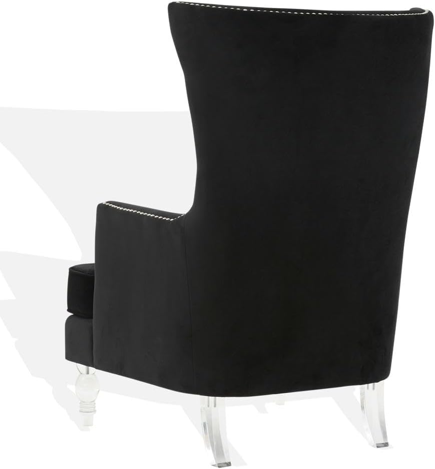 SAFAVIEH Couture Collection Geode Black Velvet Upholstered Wingback Chair with Clear Acrylic Legs & Studded Nailhead Trim for Living Room, Home Office, Study, Bedroom
