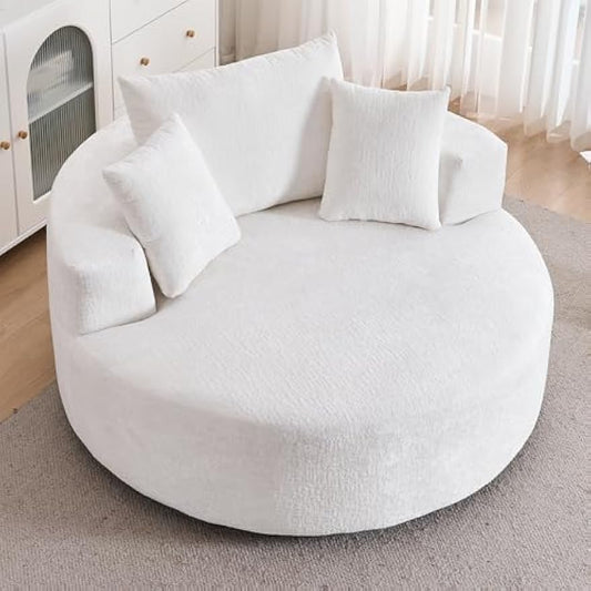 54" W Oversized Round Swivel Accent Barrel Chair Lounge Chaise Indoor, 360° Rotating Chenille Upholstered Cloud Large Circle Chair,No Assembly Wide Deep Seat Single Sofa Armchair for Living Room