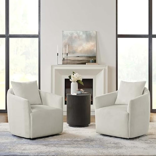 Swivel Accent Chair Modern Corduroy Barrel Armchair for Reading Room Livingroom Bedroom,2PCS,Beige