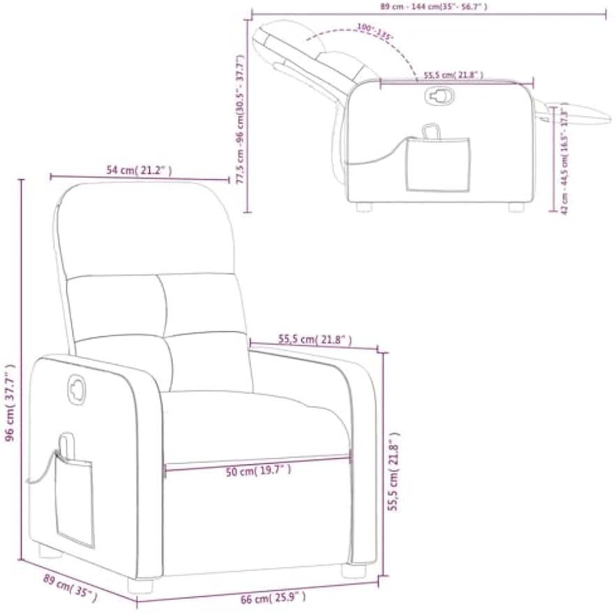 vidaXL Light Gray Fabric Massage Recliner Chair - 6-Point Vibration, Manually Adjustable Backrest & Footrest for Living Room/Office