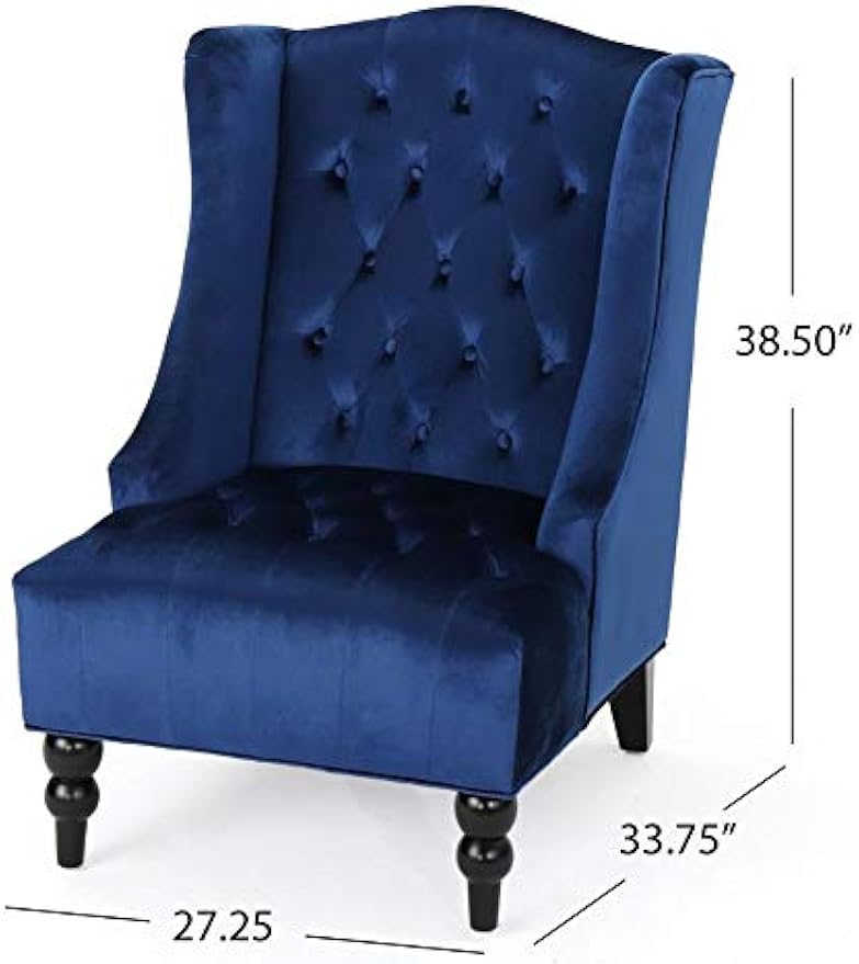 Christopher Knight Home Toddman High-Back Velvet Club Chair, Navy Blue