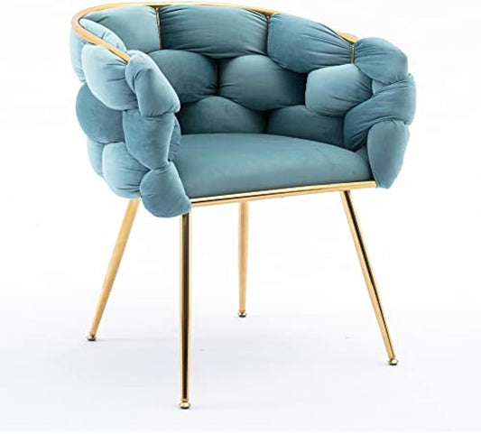 Accent Gold Legs Leisure Single Sofa, Knitting Process, Lazy Person Household Dresser Stool, Stylish Cosmetic Chair for Living Room, Bedroom, Office Oval 1 22.44 Blue Velvet 1