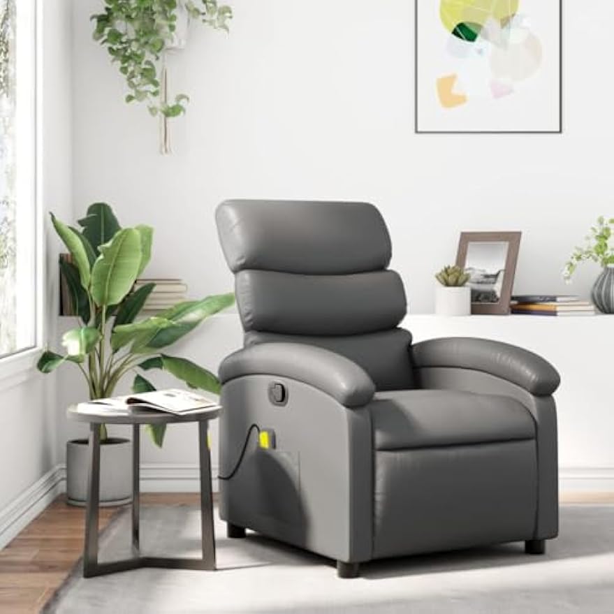 vidaXL Gray Faux Leather Massage Recliner Chair with Adjustable Armrests Comfortable Modern Design Functionality for Living Room and Home Theater Reclining Seat Single Functional Armchair Seating