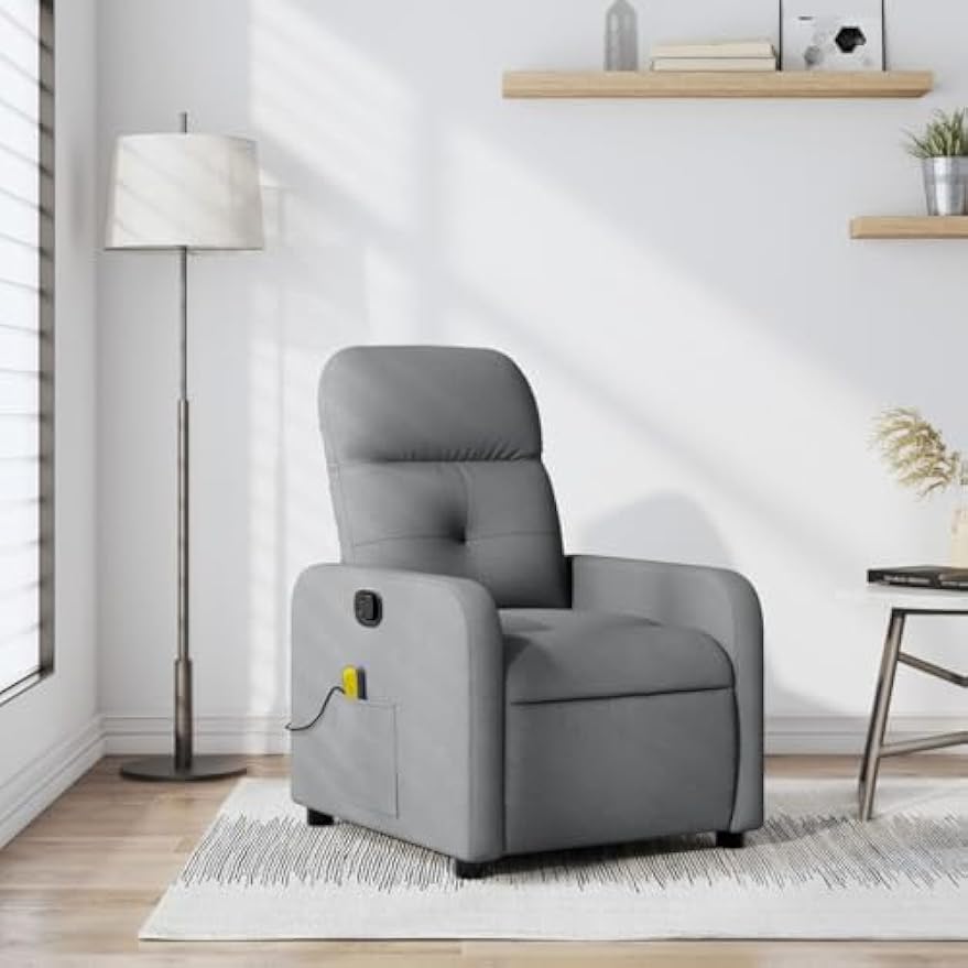 vidaXL Light Gray Fabric Massage Recliner Chair - 6-Point Vibration, Manually Adjustable Backrest & Footrest for Living Room/Office