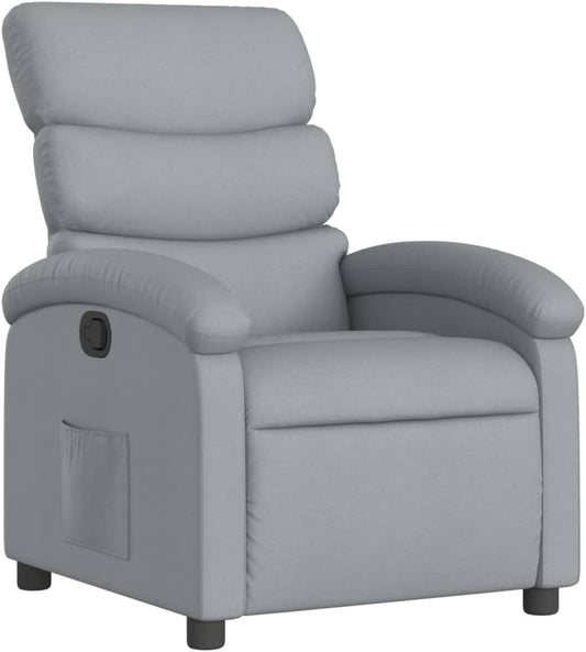 vidaXL Light Gray Manual Recliner Chair - Adjustable Fabric Lounger with Side Pocket and Cozy Foam Padding for Living Room, Study