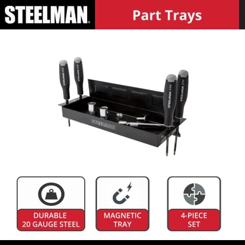 Steelman Non-Marring Magnetic Tool/Parts Storage Trays for Rolling Toolboxes, Durable Steel, 4-Piece Set