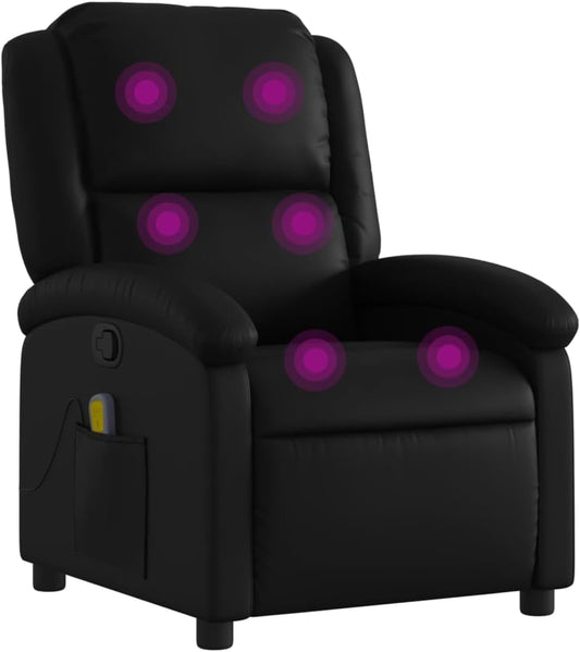 vidaXL Black Faux Leather Massage Recliner Chair - Manual Recline, Vibrating Massage Points, Plush Padding, Side Pocket, Sturdy Frame for Living Room/Lounge
