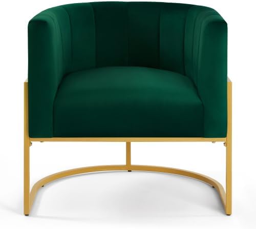 Upholstered Velvet Accent Chair,Comfortable Fashional Living Room Chair with Golden Metal Stand,Mid-Century Leisure Chair with Curve Backrest- (Jade Green)