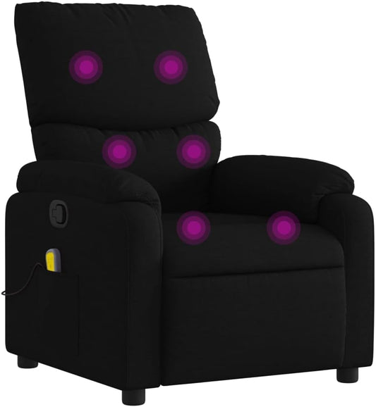 vidaXL Black Fabric Massage Recliner Chair-Manual Reclining Armchair with Vibration Massage, Side Pocket, Thick Padding for Living Room