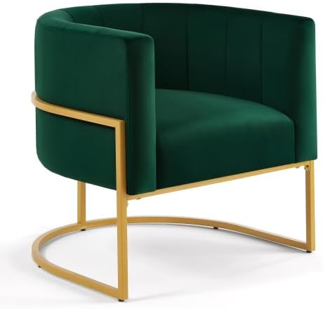 Upholstered Velvet Accent Chair,Comfortable Fashional Living Room Chair with Golden Metal Stand,Mid-Century Leisure Chair with Curve Backrest- (Jade Green)