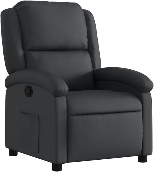 vidaXL Recliner Chair - Black Real Leather, Manual Reclining Function, Comfortable Seating with Solid Wood and Metal Frame, for Office or Living Room