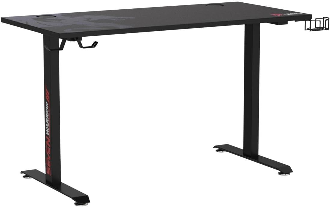 SEVEN WARRIOR Gaming Desk 55’’, T-Shaped Carbon Fiber Surface Computer Desk with Full Mouse Pad, Gamer Desk with Headphone Hook, USB Rack, Cup Holder