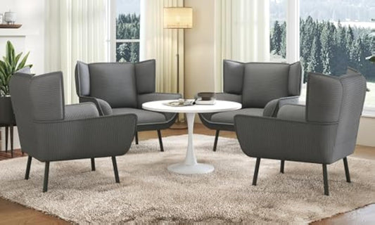 AMERLIFE Accent Chair Set- Wingback Upholstered Living Room Chair, Grey Reading Armchair for Meeting Room, Comfy Corduroy Chair Set of 4