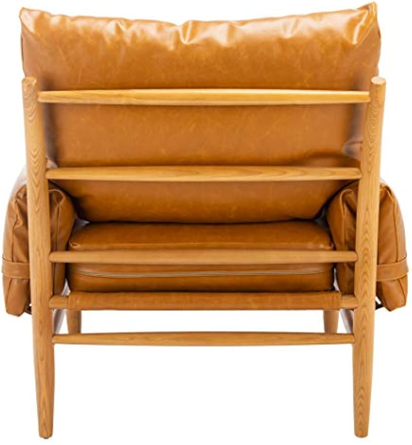 Safavieh Home Oslo Mid-Century Caramel Brown Faux Leather and Natural Arm Chair