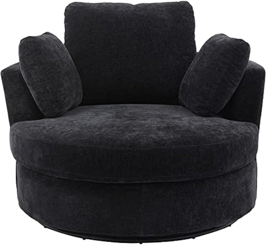 Swivel Barrel Chair for Living Room, Modern Round Swivel Chair Sofa Chair Chenille Club Chair Boucle Chair Armchair Decorative Furniture Nursery Chair, Bedroom, Classroom Corner Chair (Black)