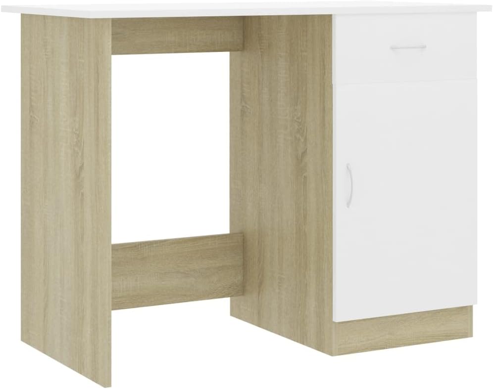 vidaXL Desk Computer Desk Home Office Desk with Drawer Gray Engineered Wood