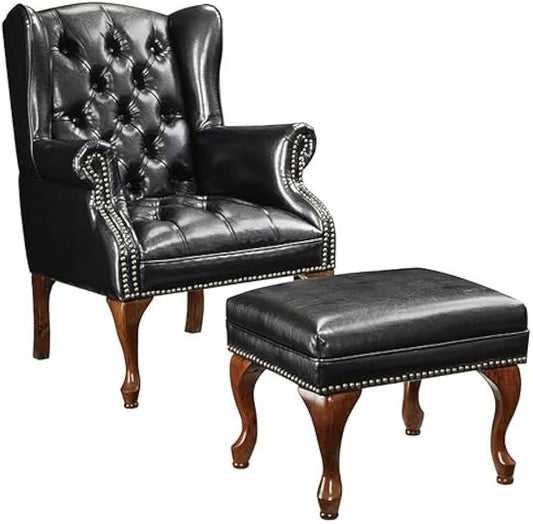 Coaster Home Furnishings - Roberts - Faux Leather Upholstered Wingback Chair and Ottoman Set with Tufted Seat, Nailhead Trim and Rolled Arms - Living Room - Black and Brown - 900262