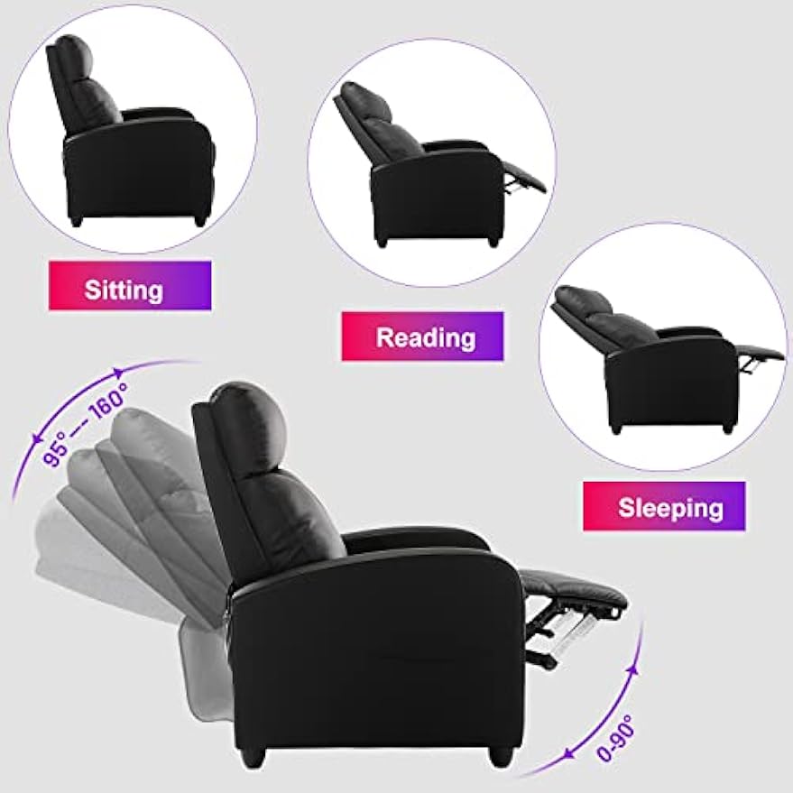 Zanzio Living Room Massage Recliner Chair, Modern High Back PU Leather Adjustable Heated Reclining Home Theater Single Sofa Chair with Padded Seat for Lounge Bedroom, Black (ZA-J5V)