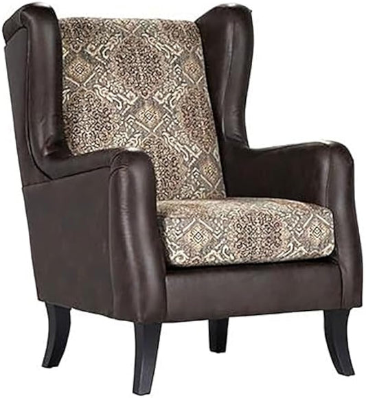 Coaster Home Furnishings - Elmbrook - Faux Leather Upholstered Wingback Accent Chair with Jacquard Pattern, Foam Cushion and Flared Legs - Living Room Chair - Brown - 903080