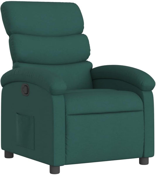 vidaXL Manual Recliner Chair for Adults, Single Home Theater Seating with Lumbar Support & Adjustable Backrest/Footrest, Modern Reclining Sofa for Living Room, Dark Green Fabric
