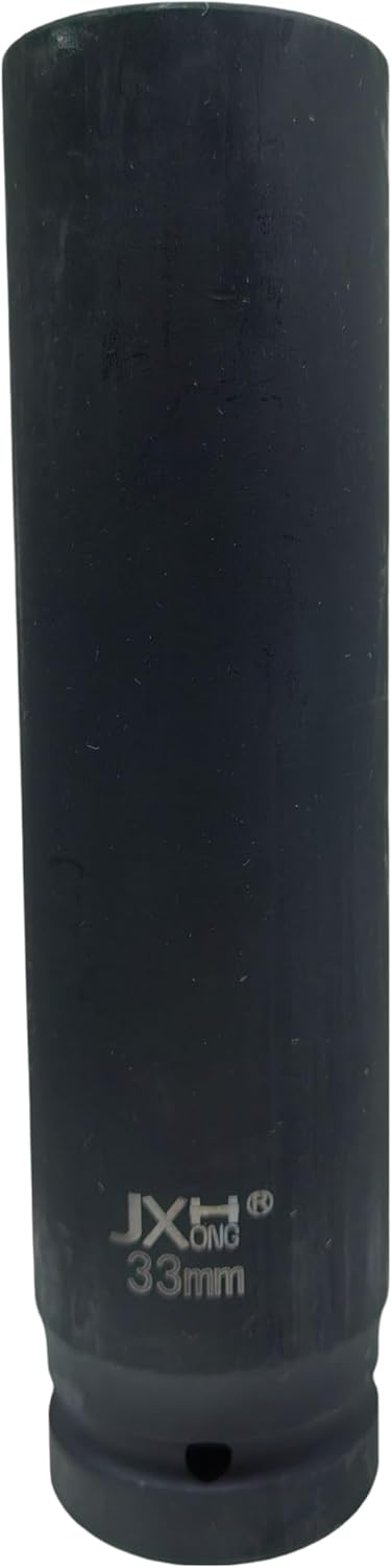 1-Inch Drive 33mm Extra Deep Impact Socket，8-Inch Long，6-Point Metric Truck Wheel Nut Socket, Heat Treated Cr-V Alloy Steel