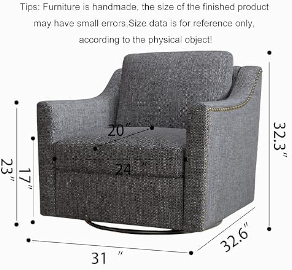 360 Degree Swivel Armchair Cotton Linen Skin-Friendly Fabric Ergonomic Design Brass Nail Decorative Armchair Living Room Chairs Bedroom Chairs Living Room Chairs Black Legs Suitable for Indoor Homes