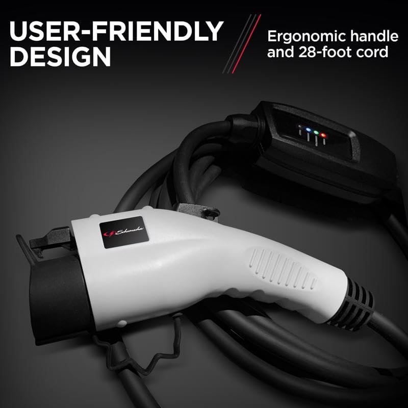 Schumacher Electric SC1455 Level 2 Portable EV Charger - up to 16A, Works with 120V or 240V Outlets, 28-Foot Charging Cable, Charges EVs 3X Faster